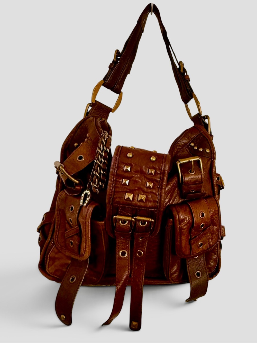 Betsey Johnson Vintage Y2K RARE Leather Brown steampunk handbag purse
